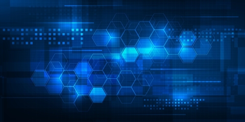 Vector illustrations of abstract bright glowing blue hexagonal network pattern 