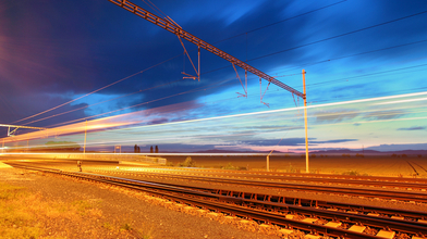 Train moving in the night